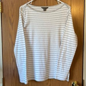 Heather Gray and White striped long sleeve.